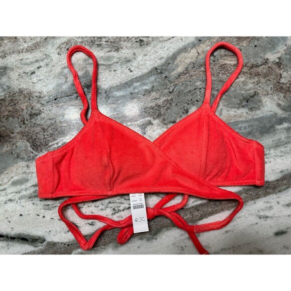 J Crew Bikini Top Womens XXL Orange Terry Cloth Wrap Tie Tank Beach Swimsuit - Picture 2 of 8